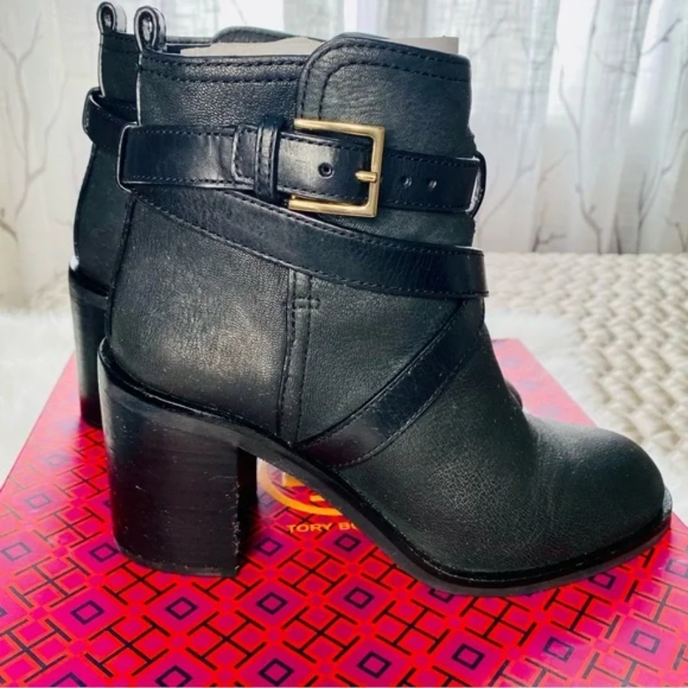 Tory Burch Designer HASTINGS Ankle Cross Strap Leather 85mm Booties sz 9